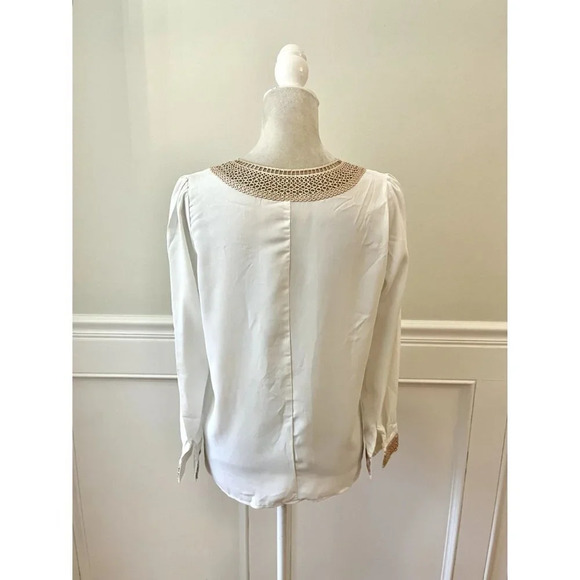Shein White Embellished V Neck Blouse Top XS - Picture 4 of 5